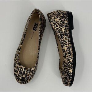 SAS Scenic Black & Gold Textured Leather Ballet Flats Size 8M